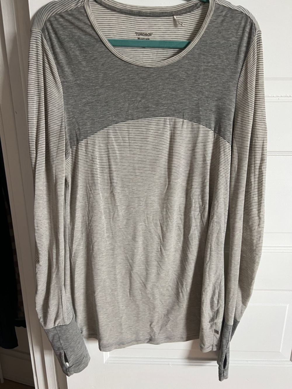 Toad&Co Gray and Cream Striped Long-Sleeve Crew Tee